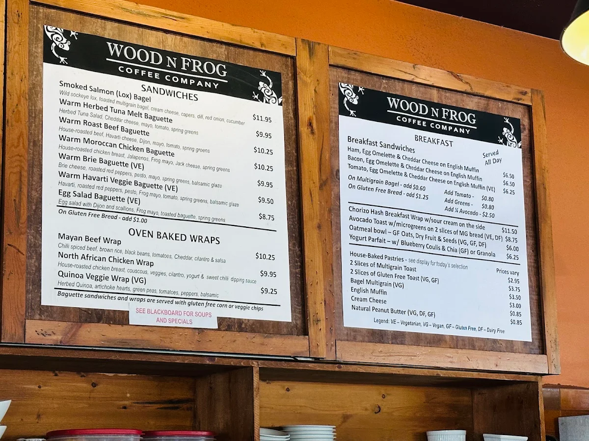 Menu, Wood N Frog Coffee Company
