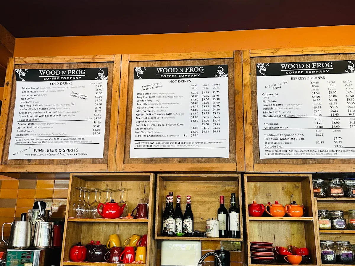 Menu, Wood N Frog Coffee Company