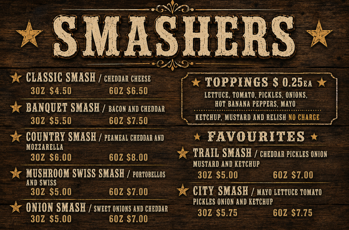 Menu, Chemong Chuck Wagon