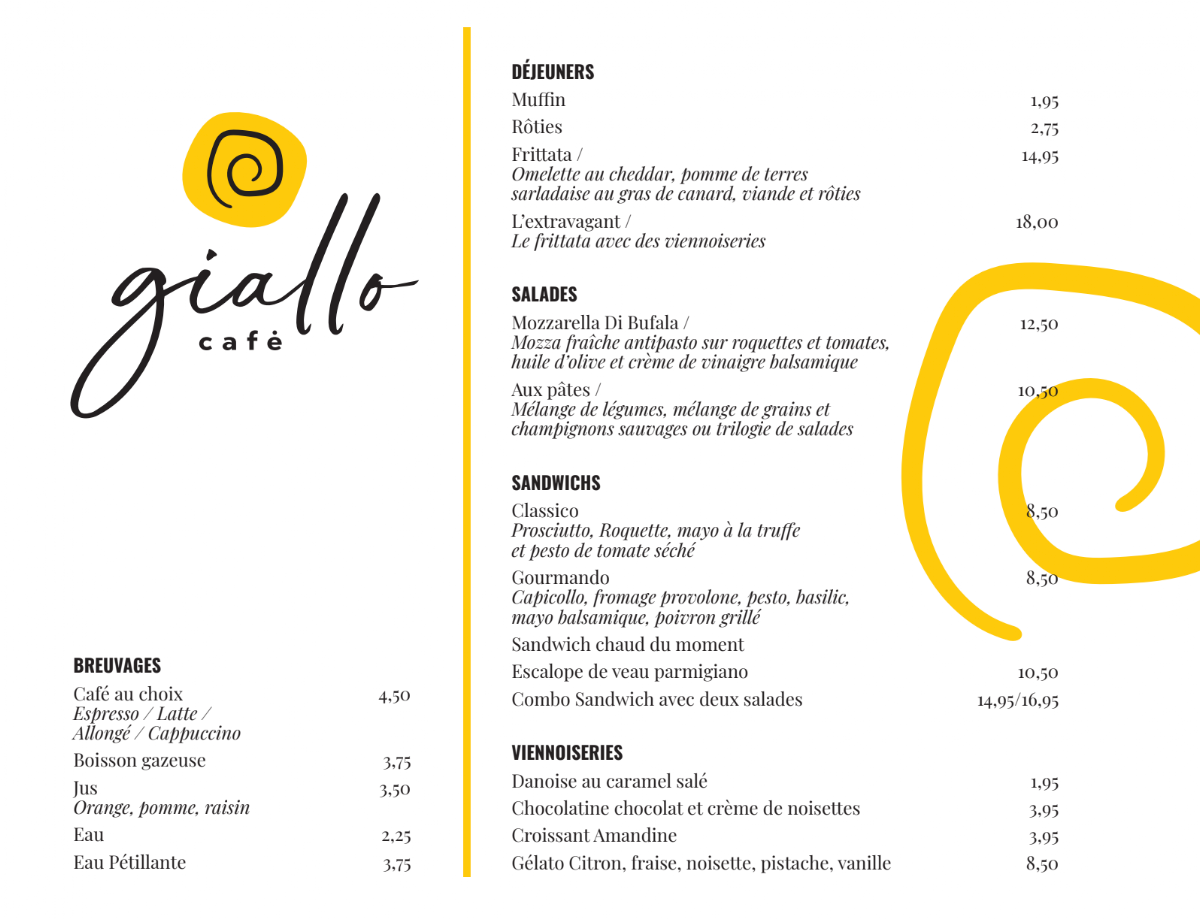 Menu, Café Giallo