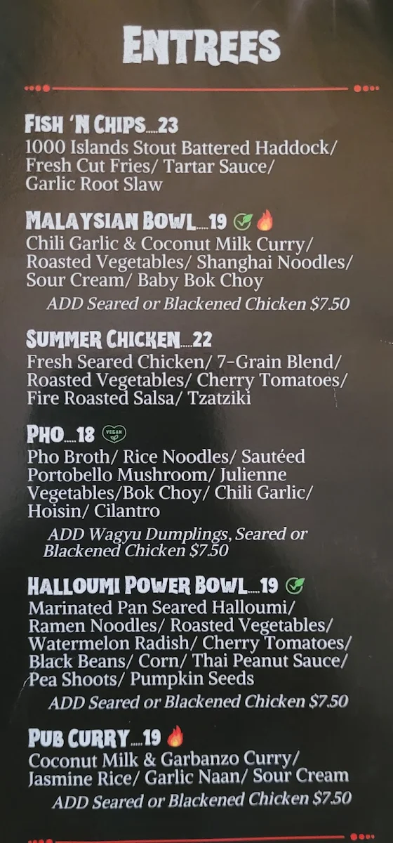 Menu, The Barley Mow (Brockville)