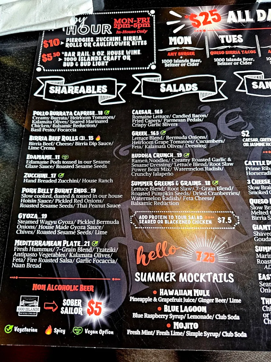 Menu, The Barley Mow (Brockville)