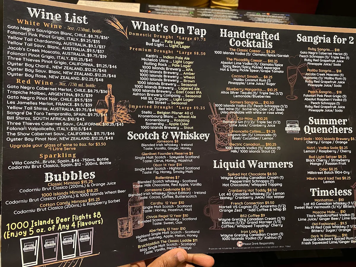 Menu, The Barley Mow (Brockville)