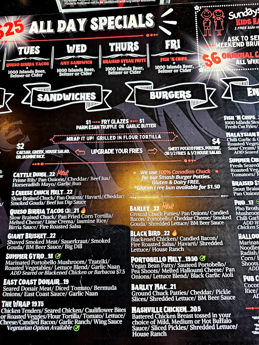 Menu, The Barley Mow (Brockville)