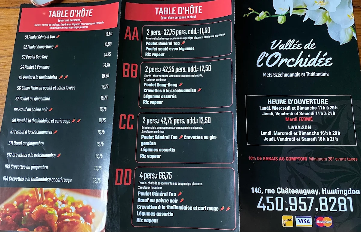 Menu, Vallée de l'Orchidée