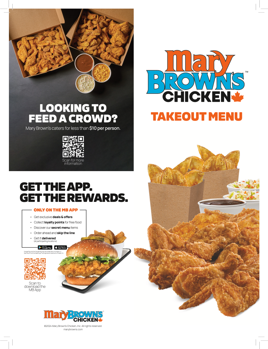 Menu, Mary Brown's Chicken