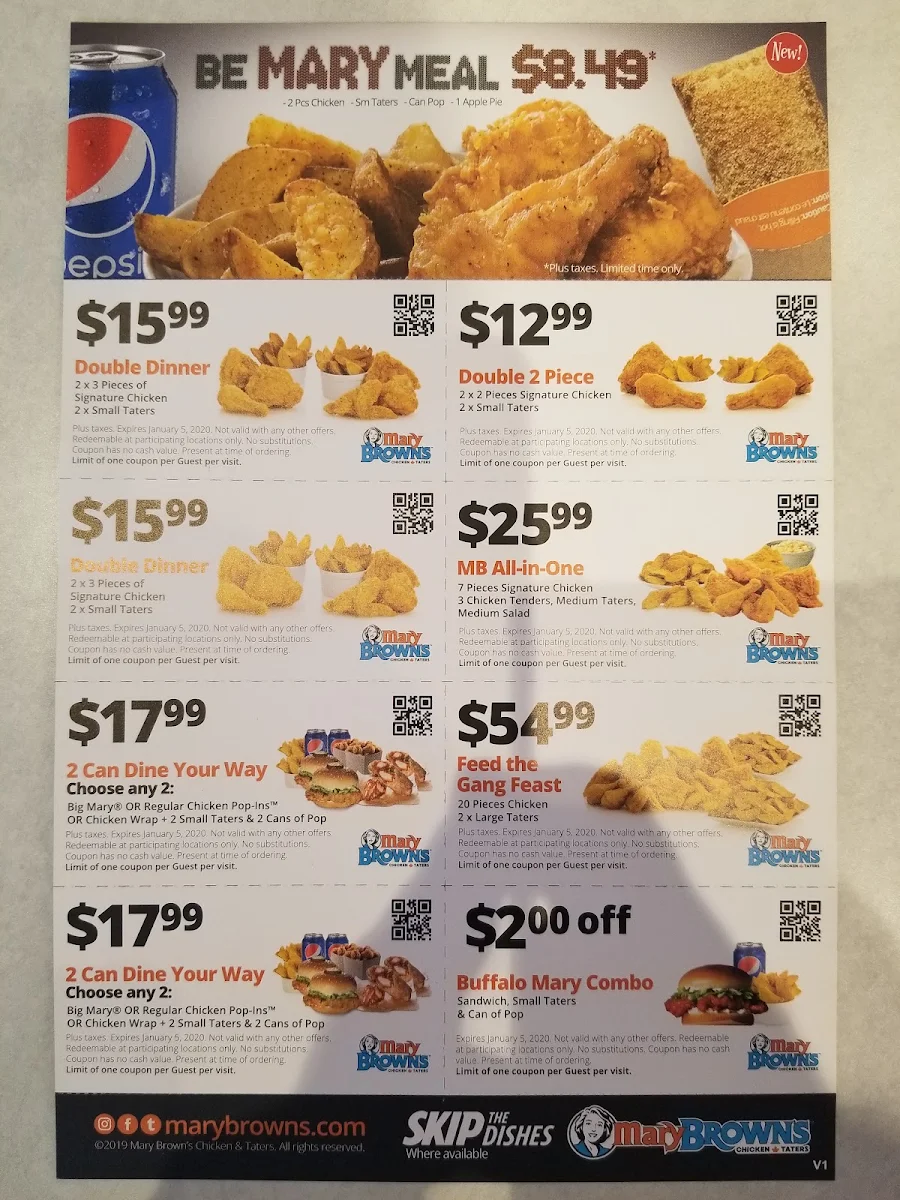 Menu, Mary Brown's Chicken