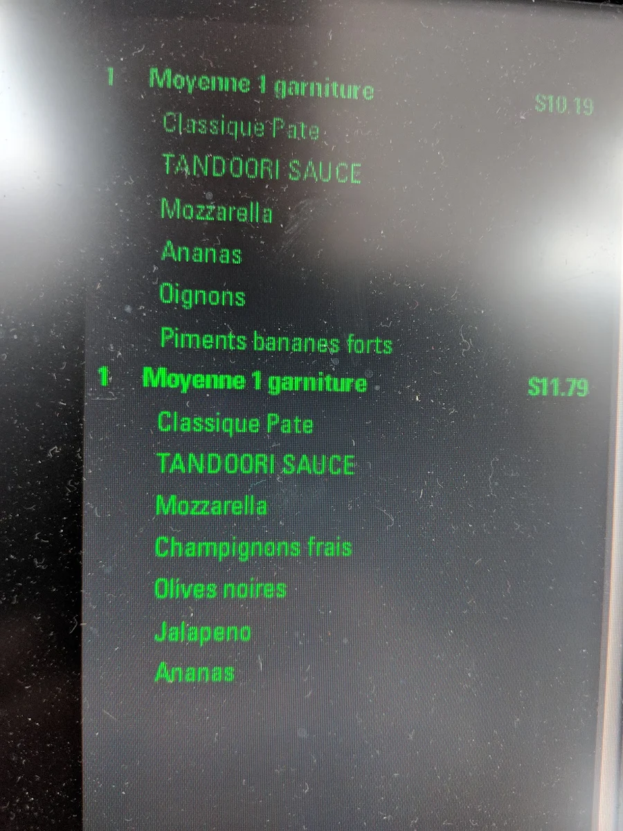 Menu, Pizza Pizza