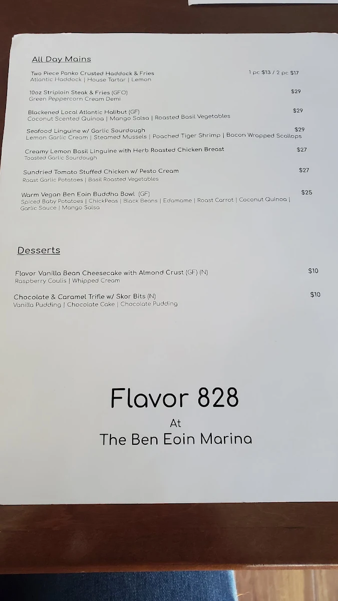 Menu, 828 Flavor Marina
