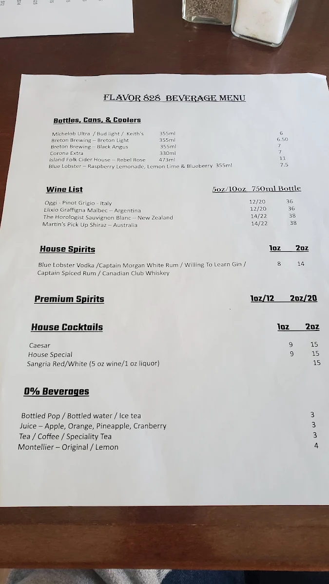 Menu, 828 Flavor Marina