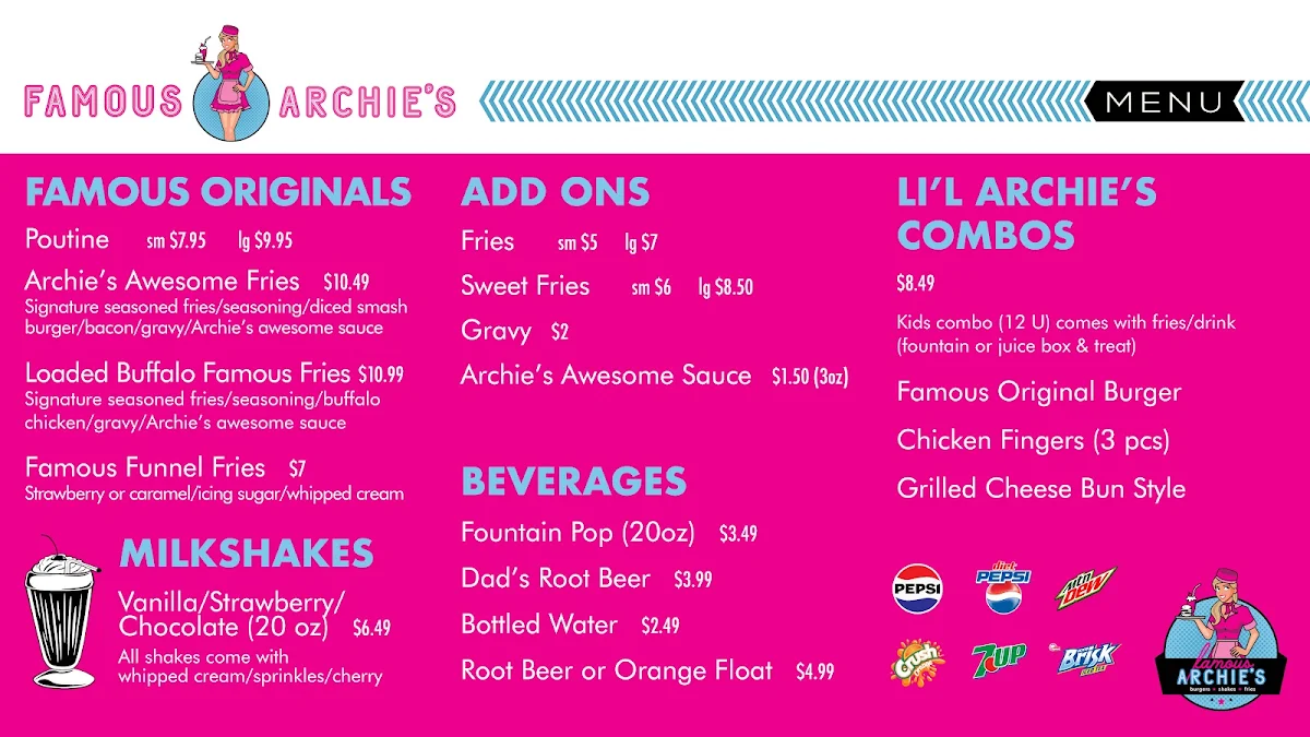 Menu, Famous Archie’s
