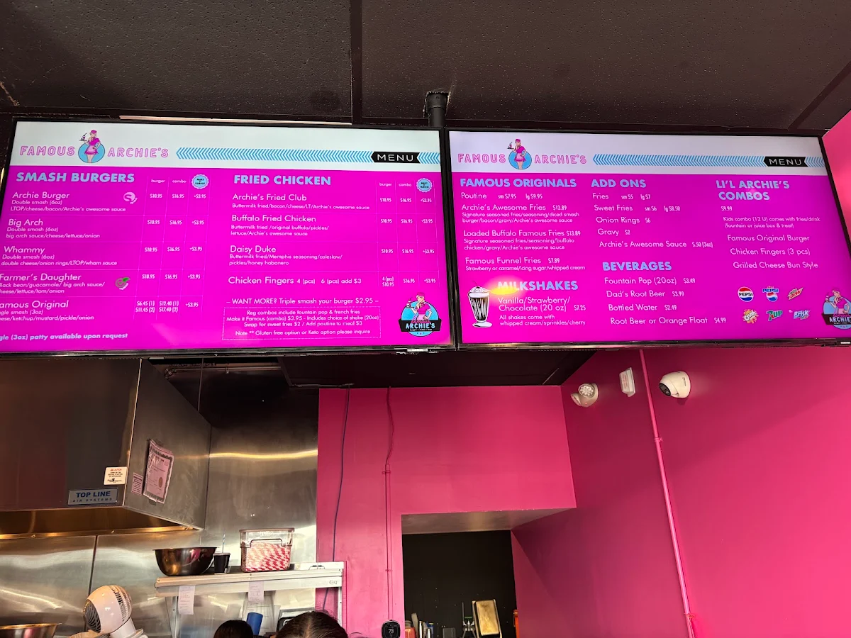Menu, Famous Archie’s