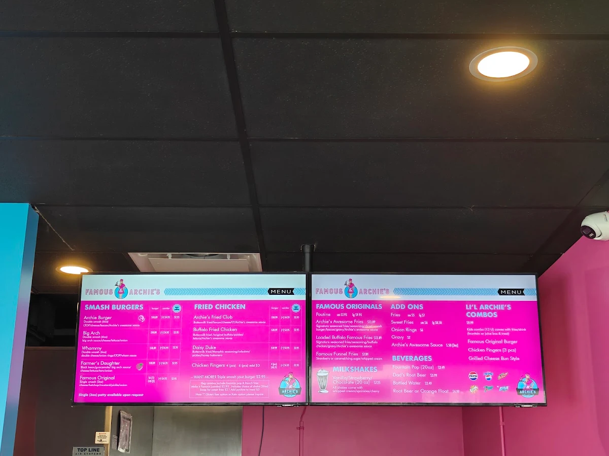 Menu, Famous Archie’s