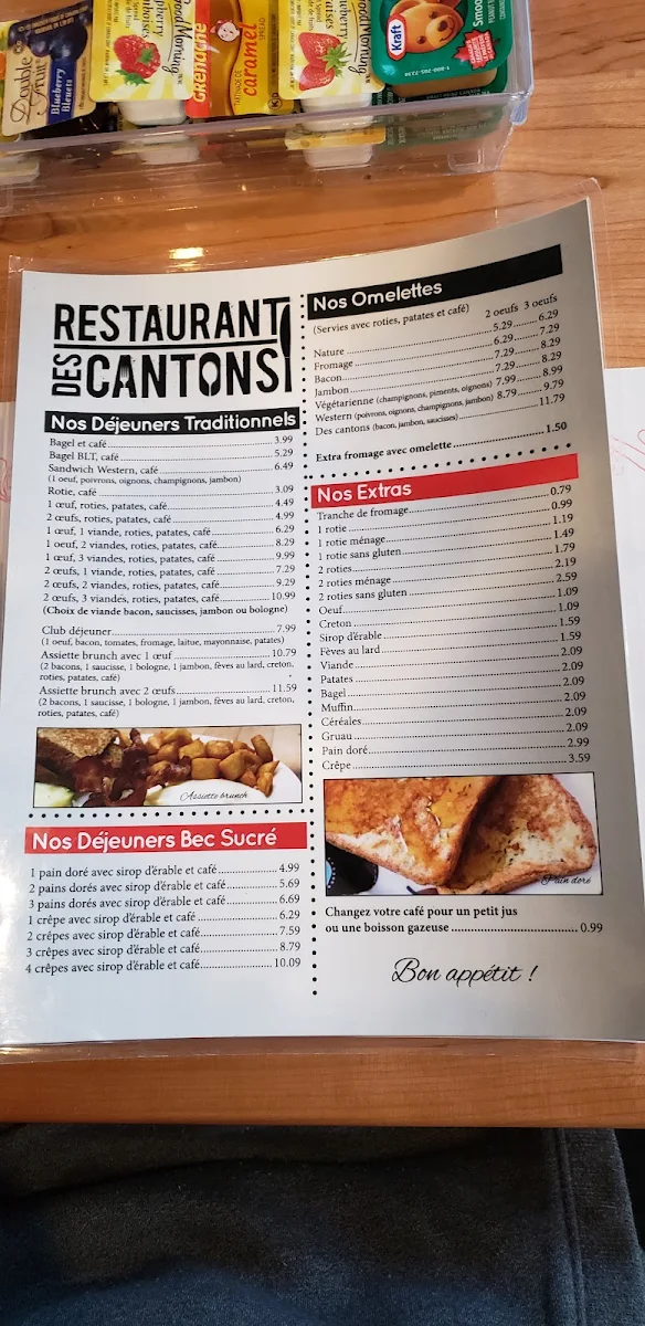 Menu, Restaurant des cantons
