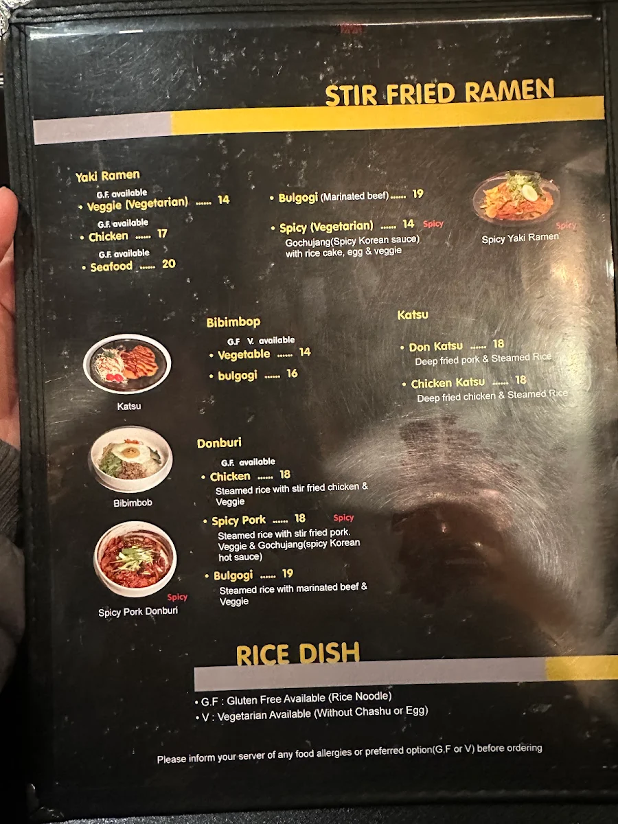 Menu, Tokai Ramen