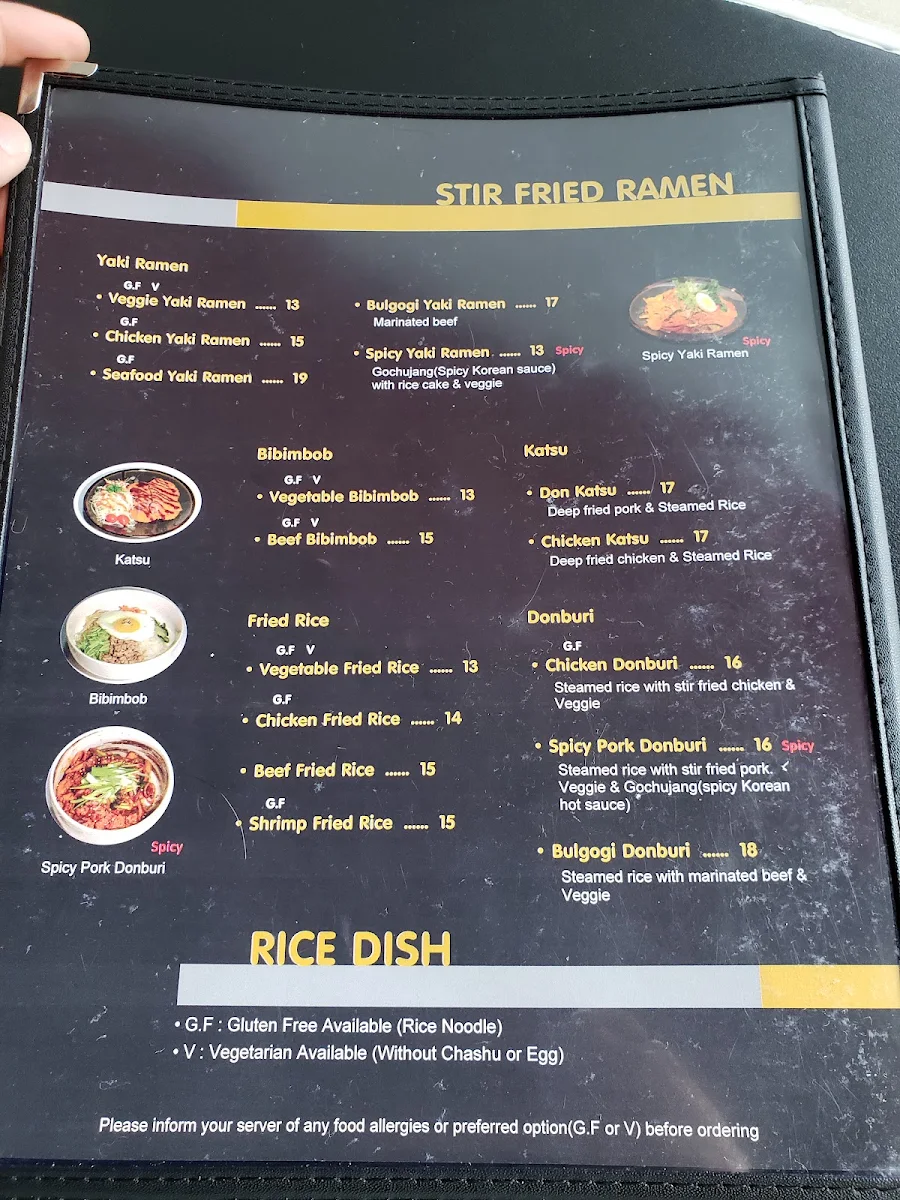 Menu, Tokai Ramen