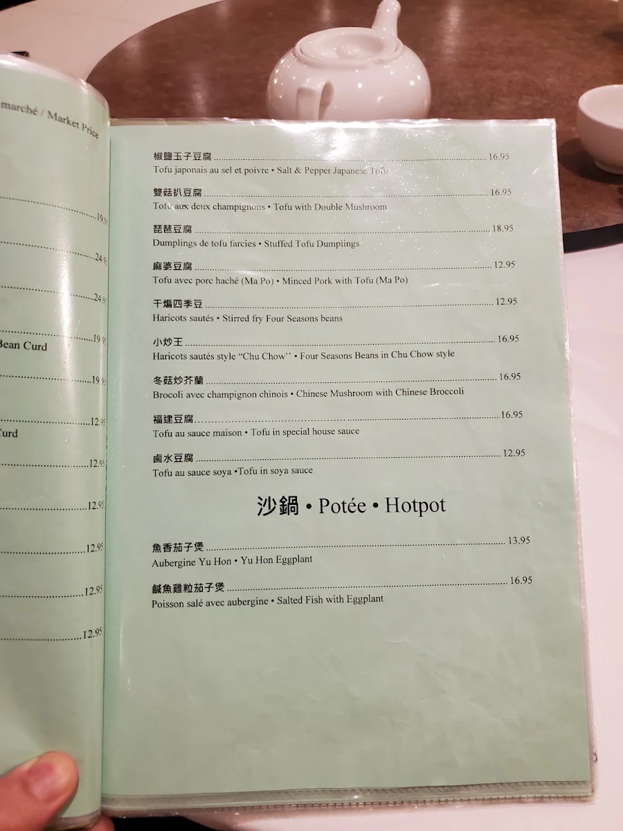 Menu, Maison Sai Yan