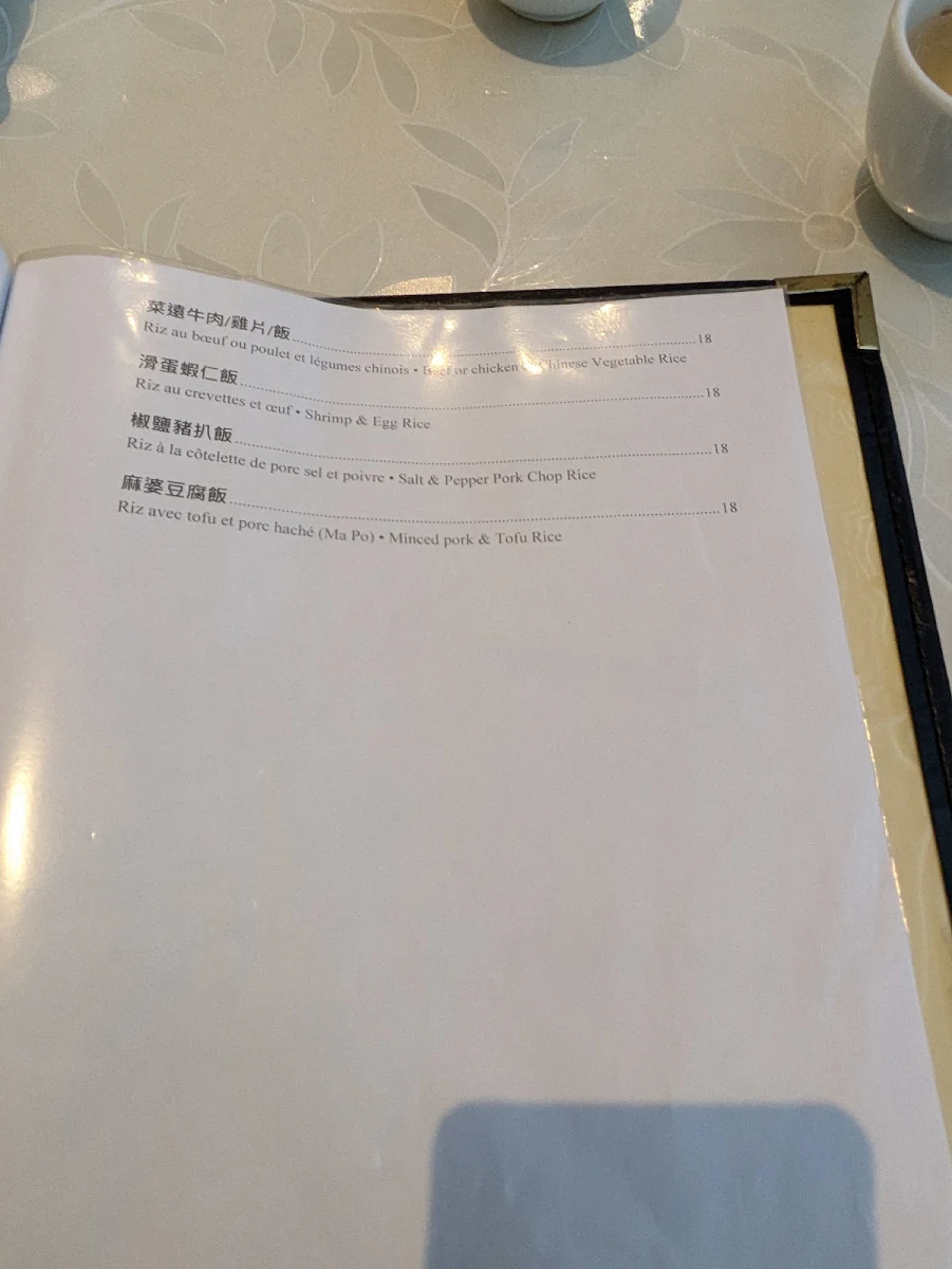 Menu, Maison Sai Yan