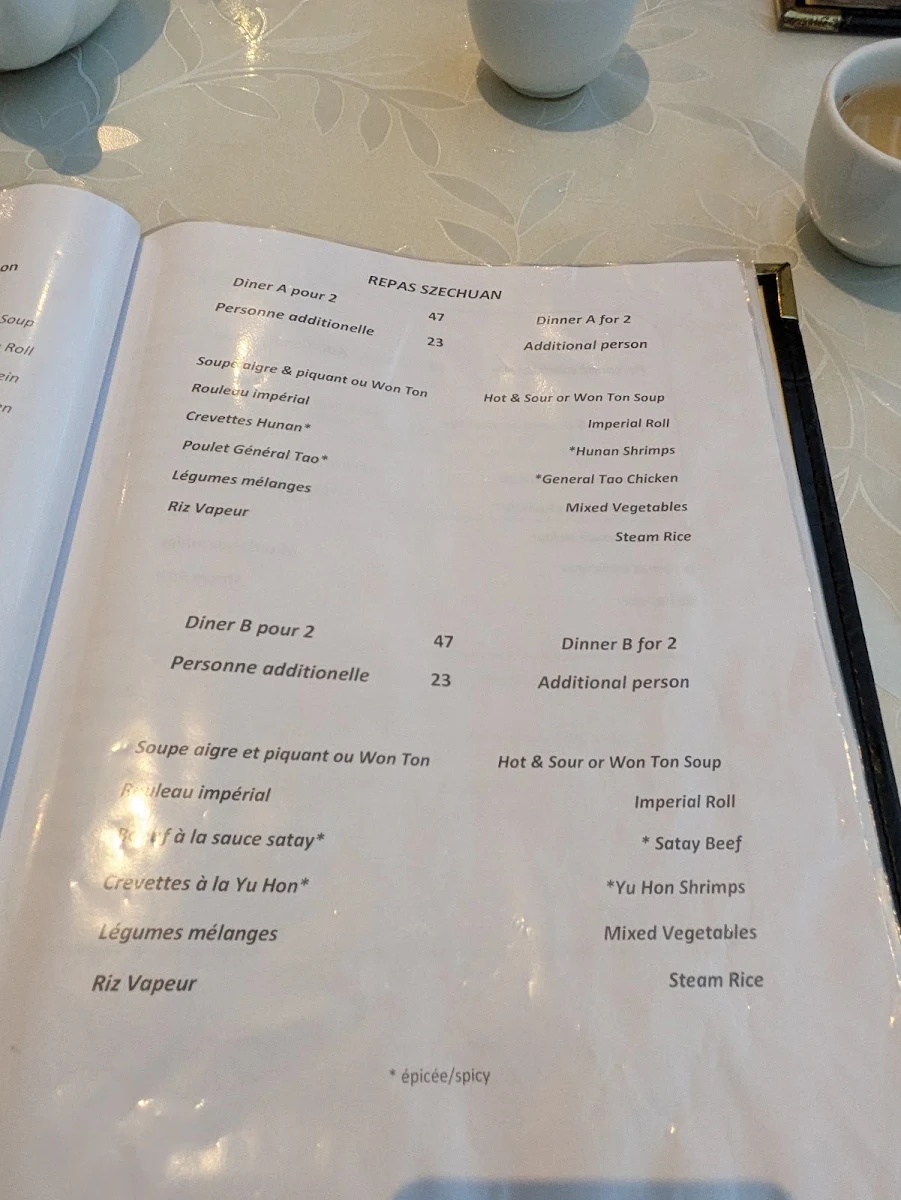 Menu, Maison Sai Yan