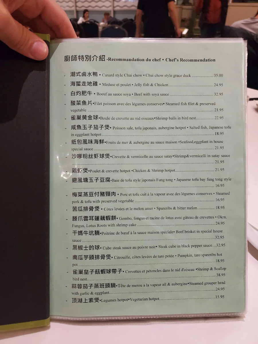 Menu, Maison Sai Yan