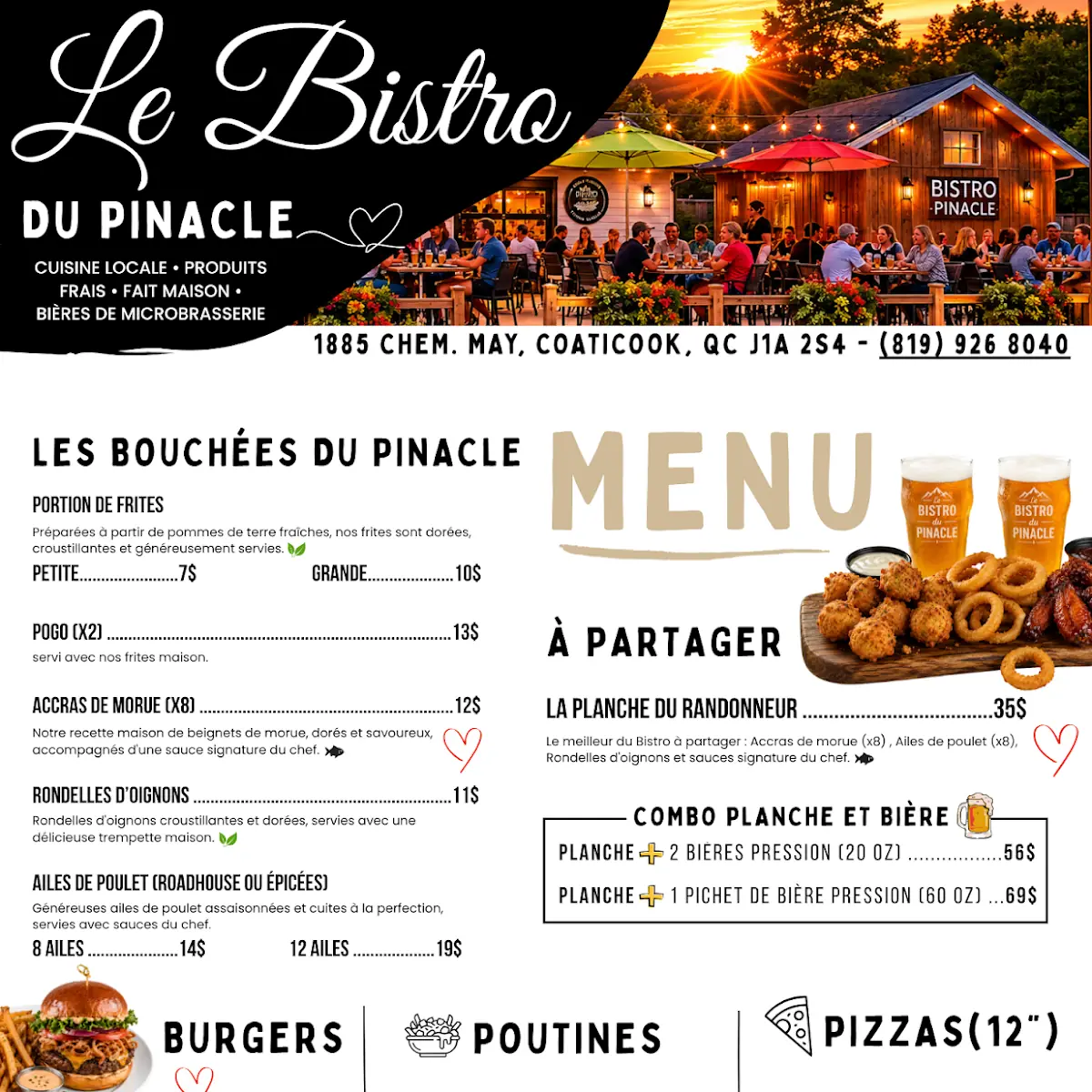 Menu, Bistro du Pinacle