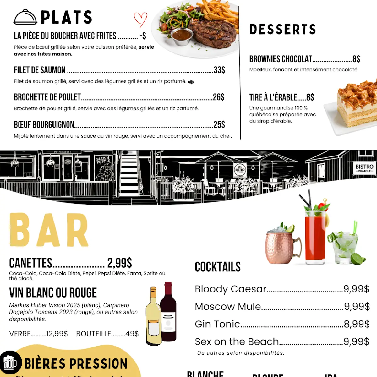 Menu, Bistro du Pinacle