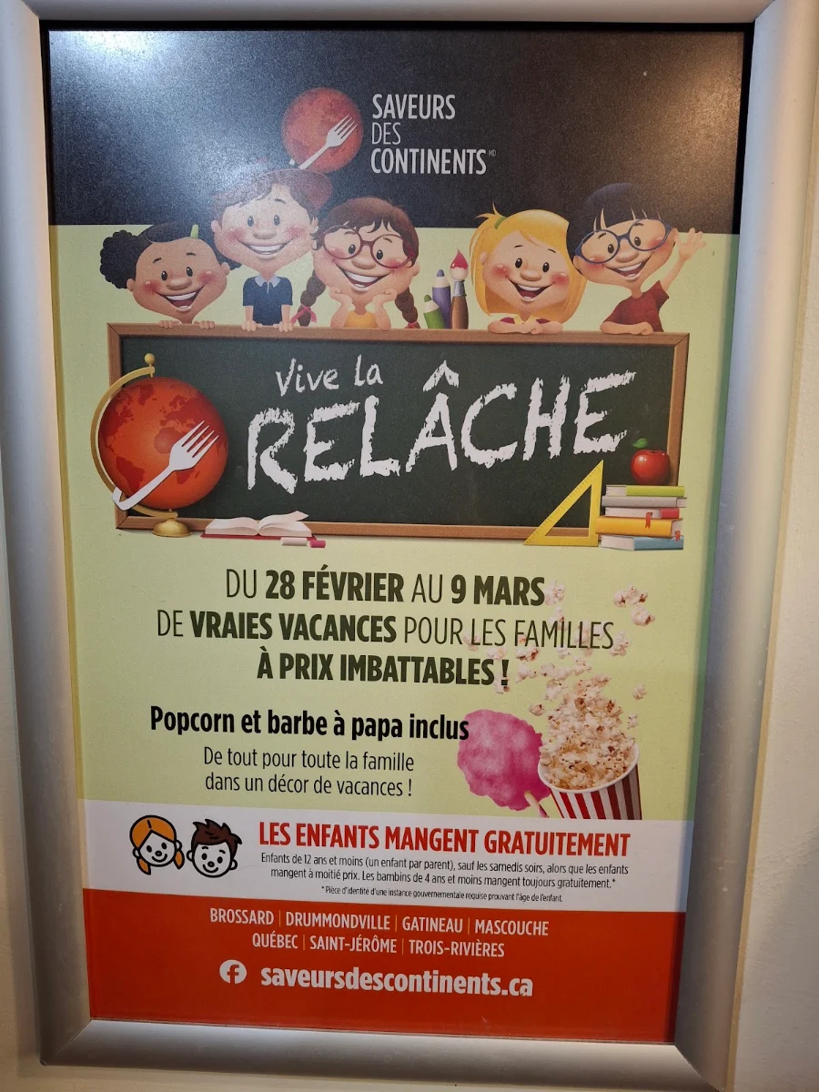 Menu, Buffet des Continents - Trois-Rivières