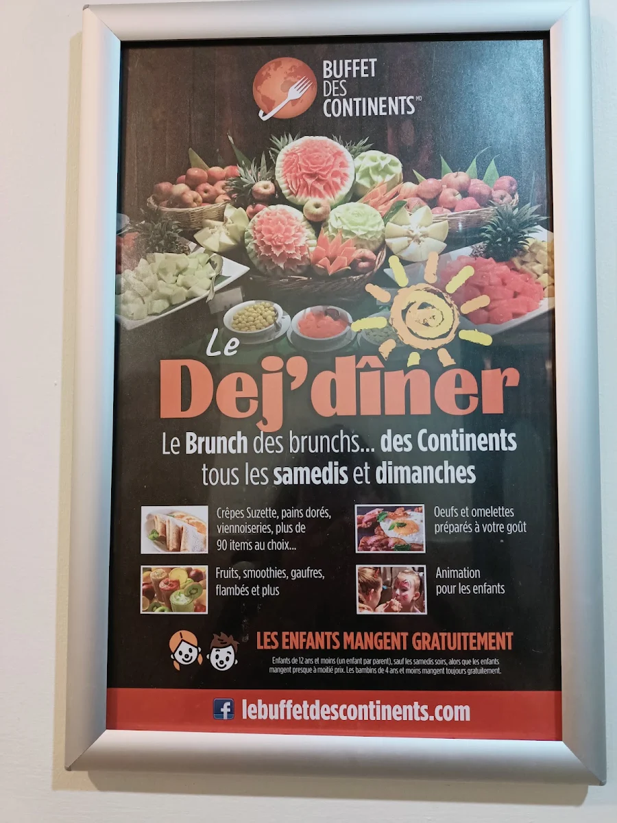 Menu, Buffet des Continents - Trois-Rivières