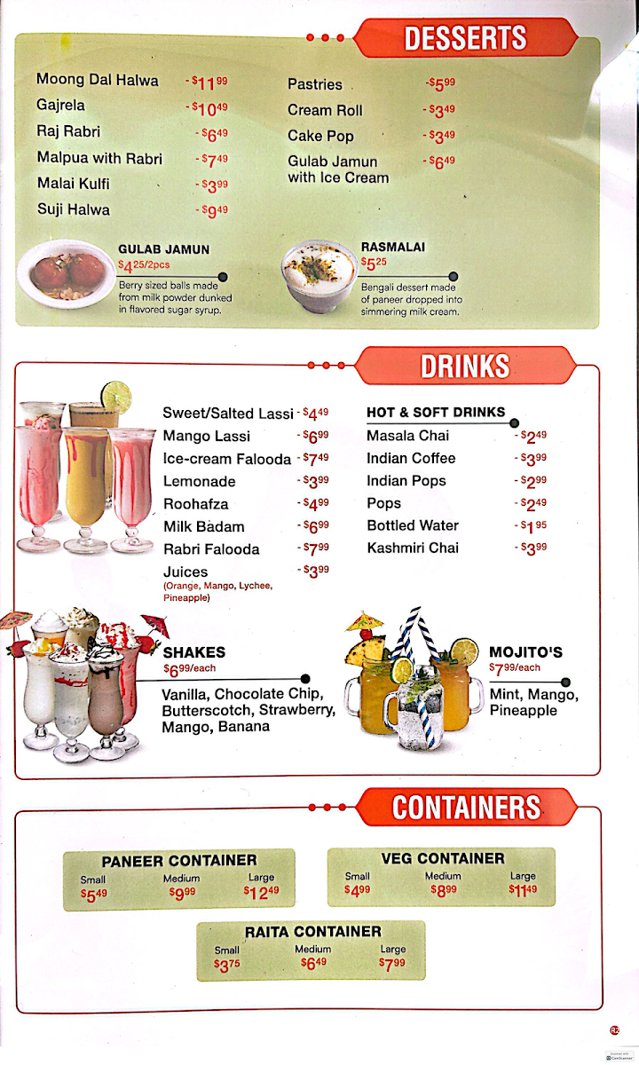Menu, Rajdhani Sweets & Restaurant | Dundas West