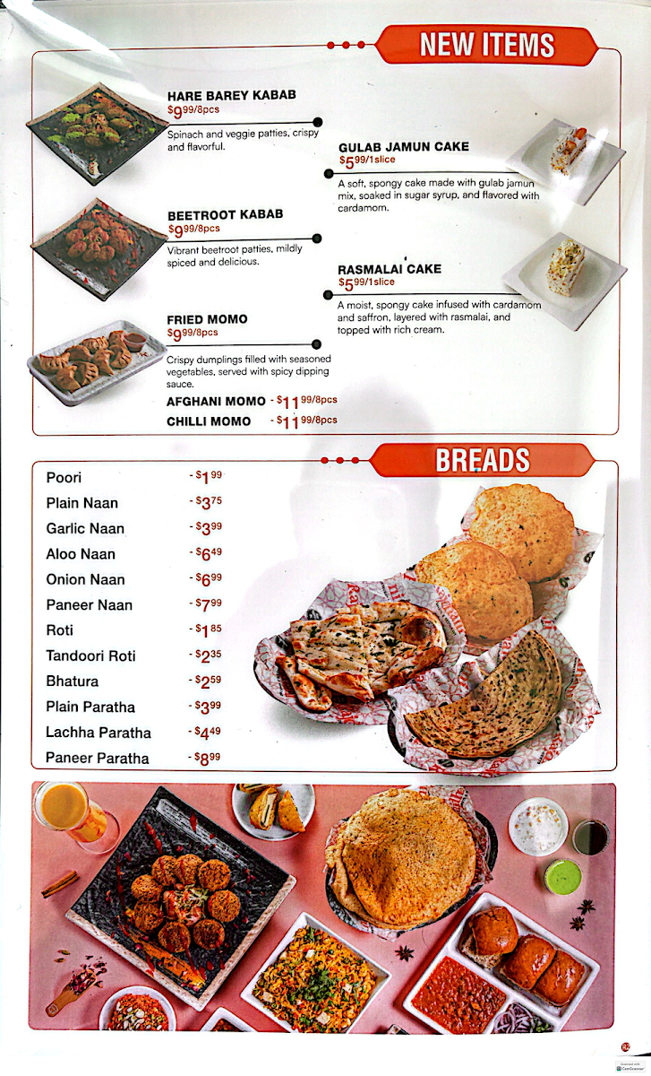 Menu, Rajdhani Sweets & Restaurant | Dundas West