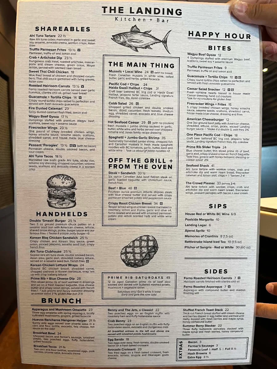 Menu, The Landing Kitchen + Bar
