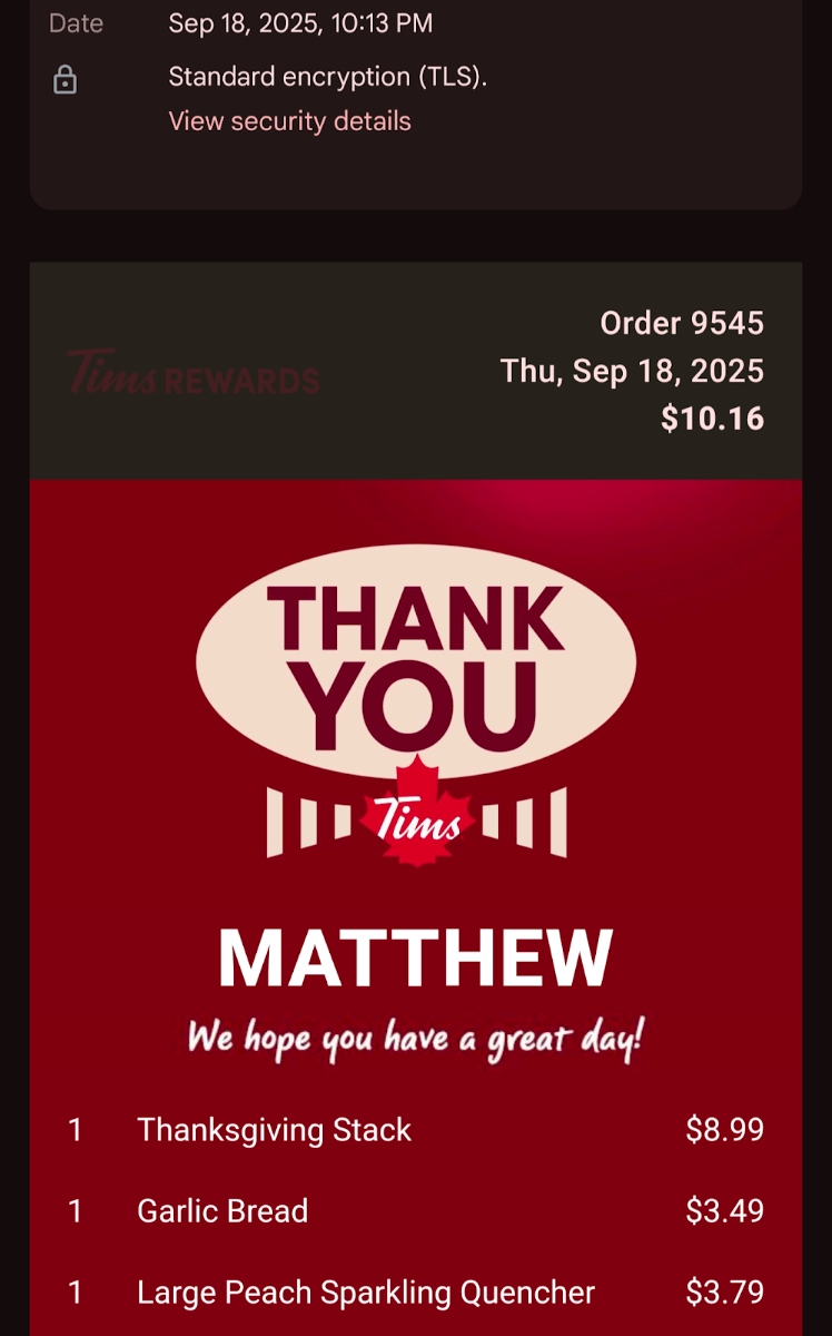 Menu, Tim Hortons