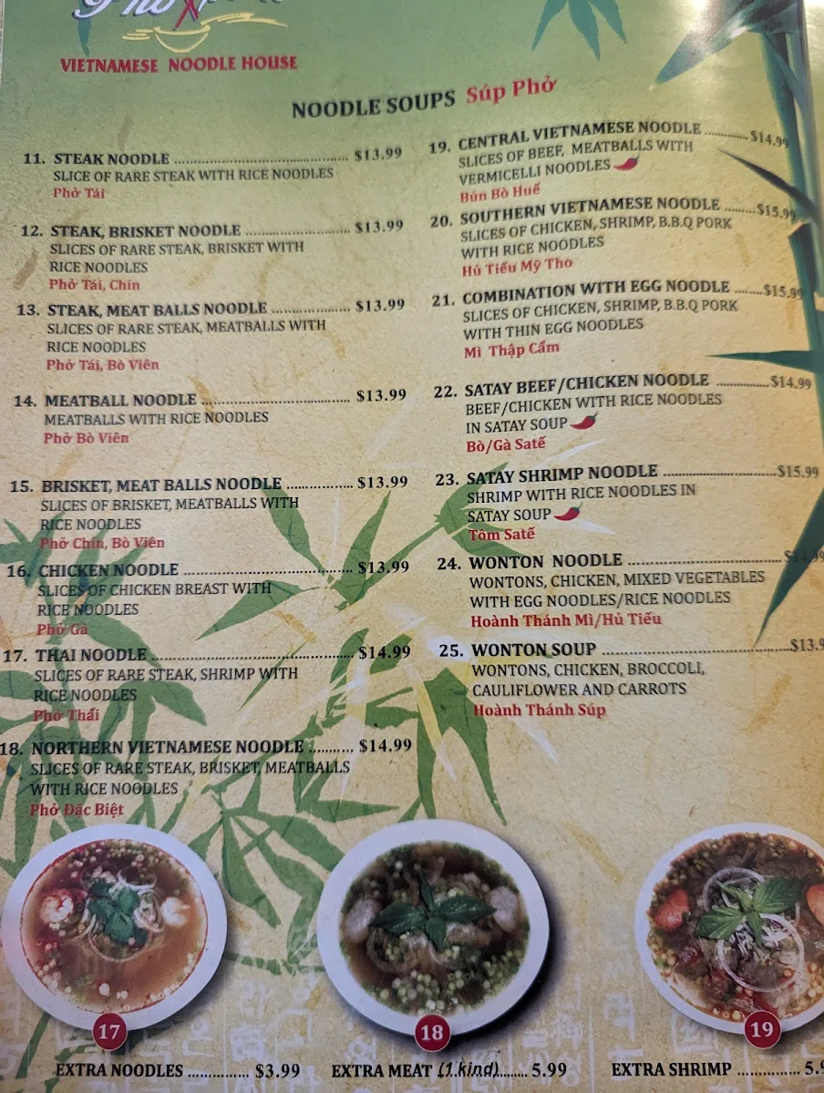 Menu, PhoXpress Leduc