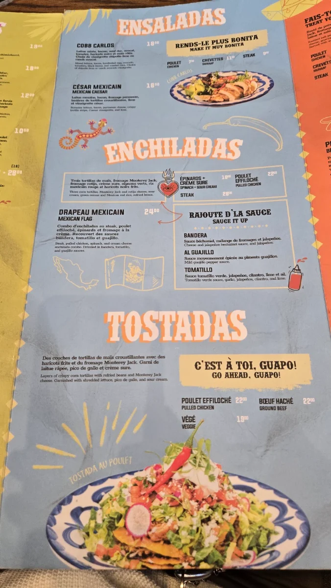 Menu, Carlos & Pepe's - Saint-Léonard
