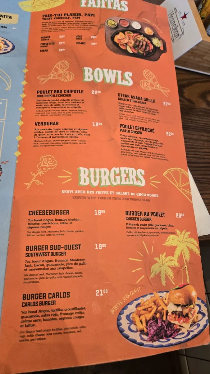 Menu, Carlos & Pepe's - Saint-Léonard