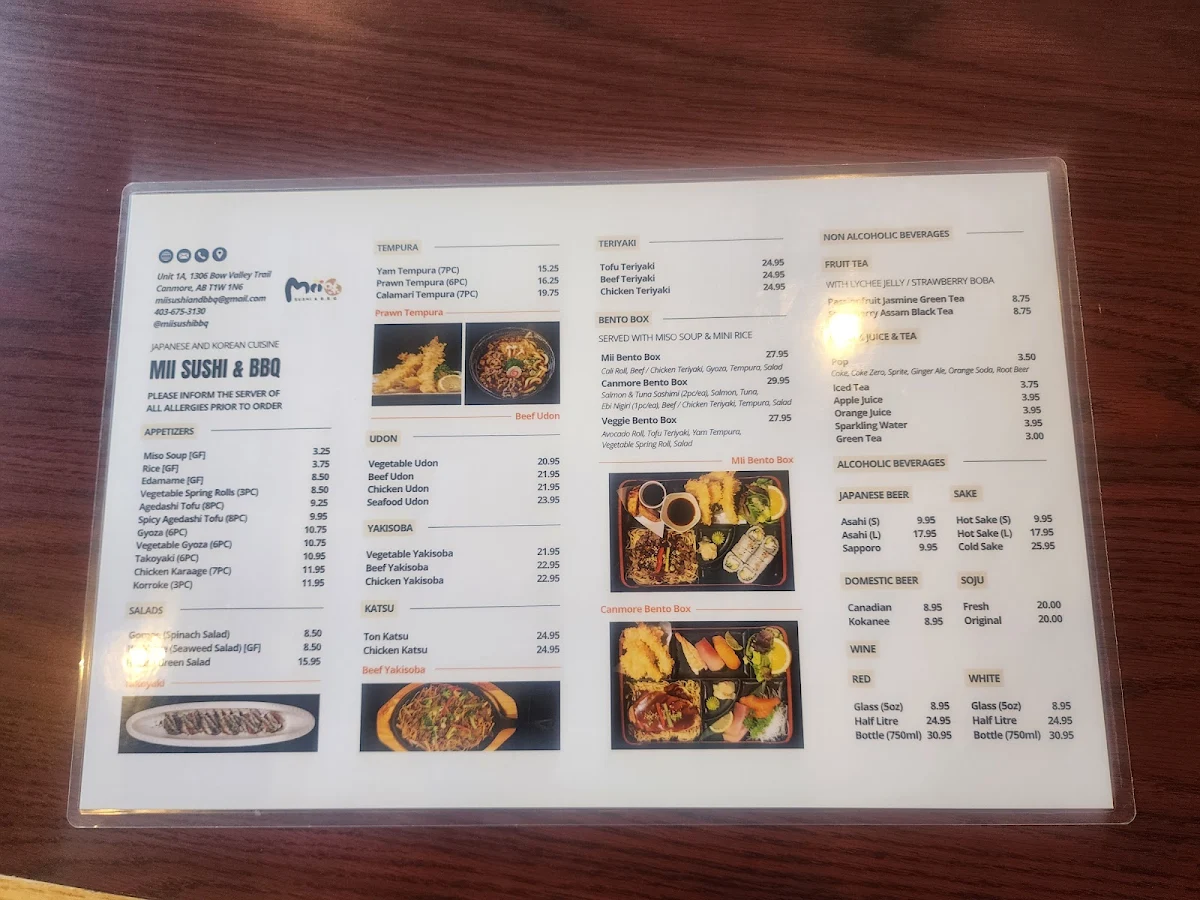 Menu, Mii Sushi & BBQ