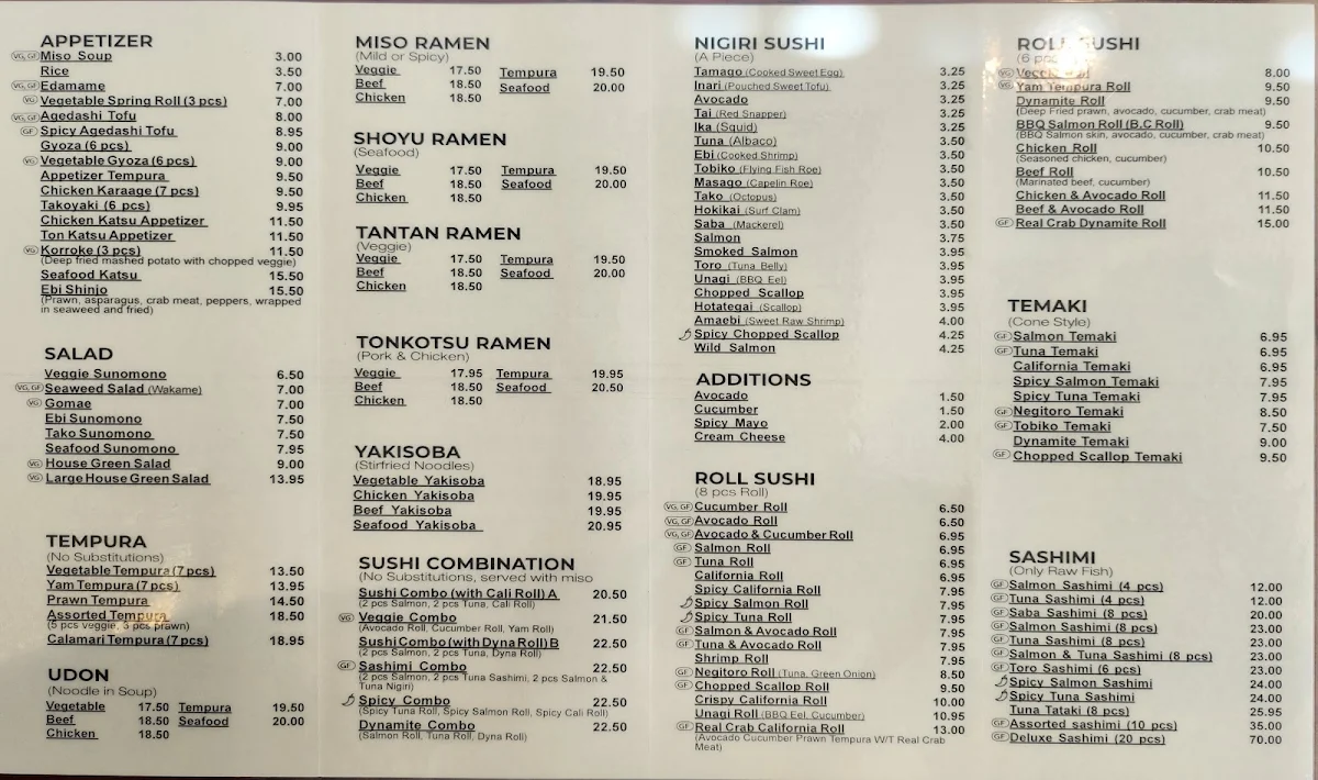 Menu, Mii Sushi & BBQ
