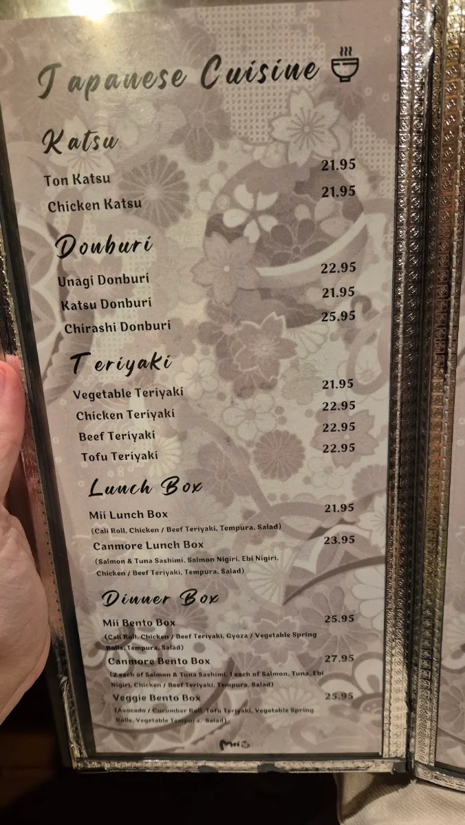 Menu, Mii Sushi & BBQ