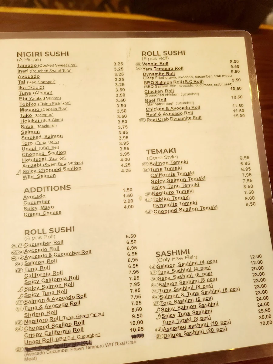 Menu, Mii Sushi & BBQ