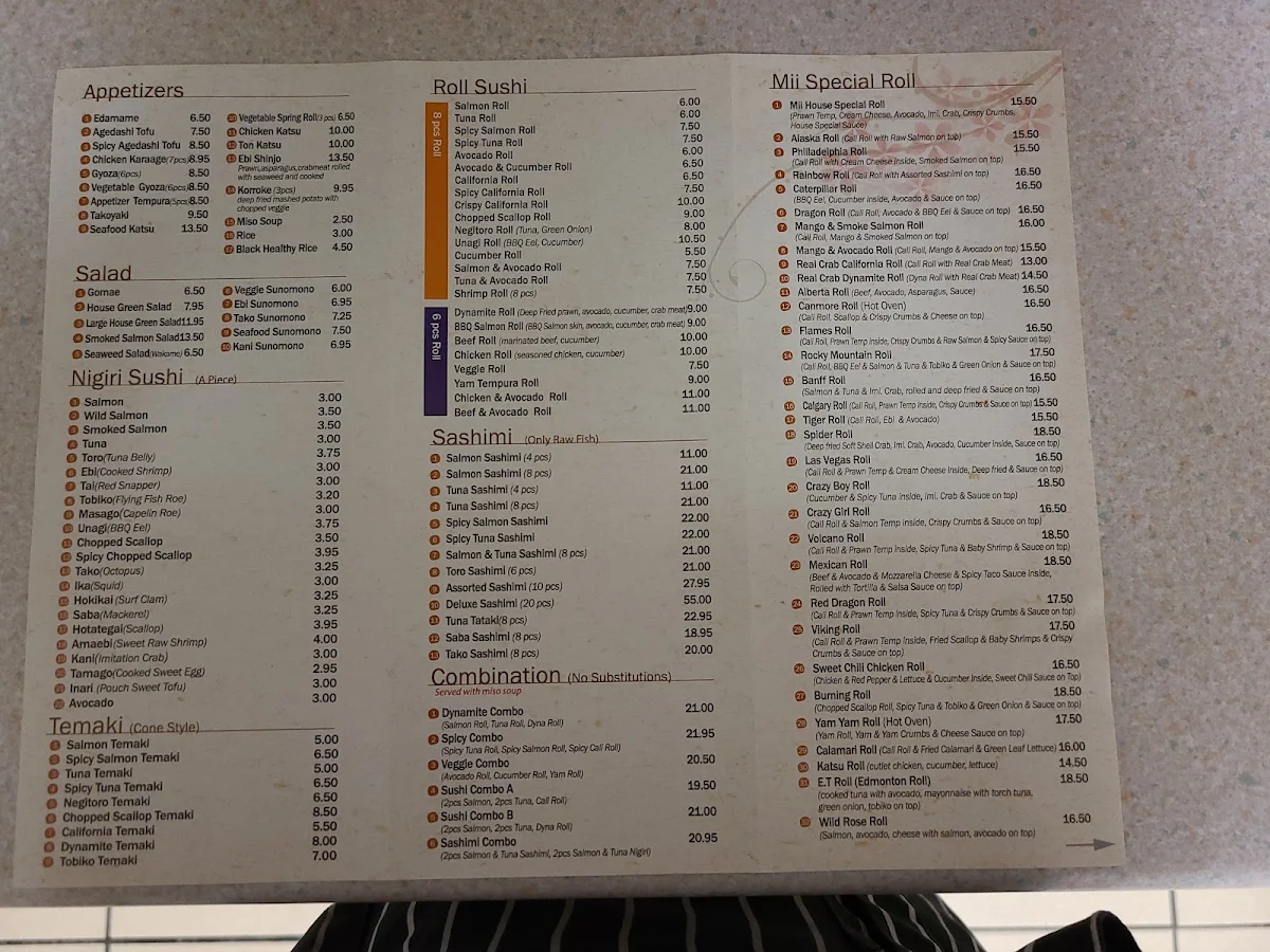 Menu, Mii Sushi & BBQ