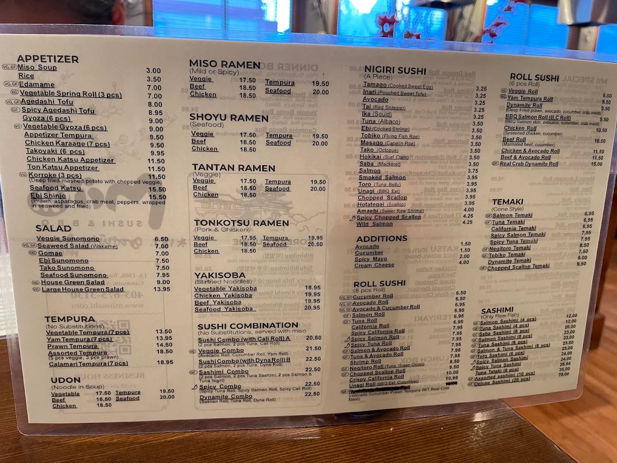 Menu, Mii Sushi & BBQ