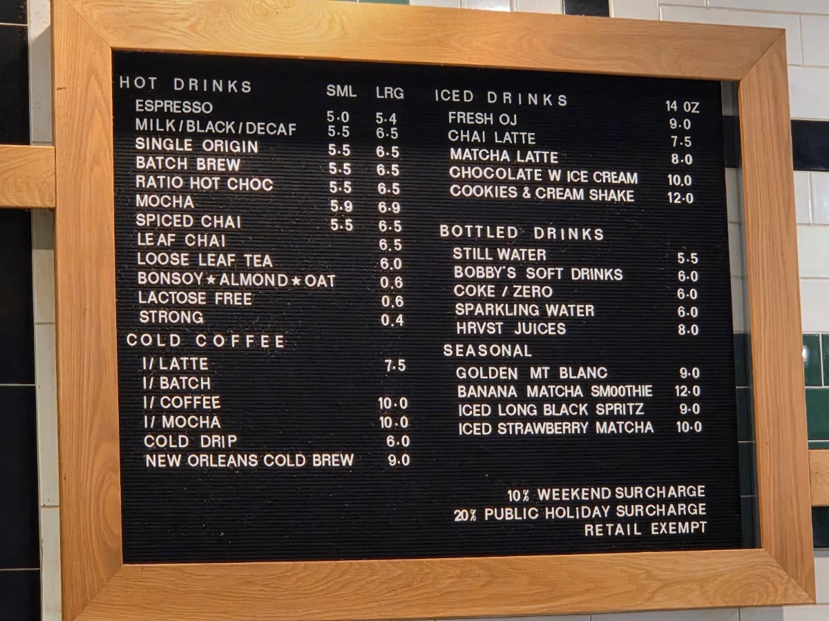 Menu, Axil Coffee Roasters Hawthorn