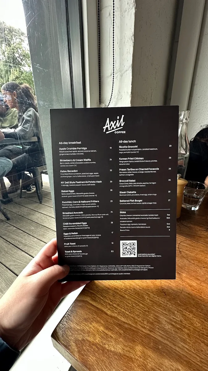 Menu, Axil Coffee Roasters Hawthorn