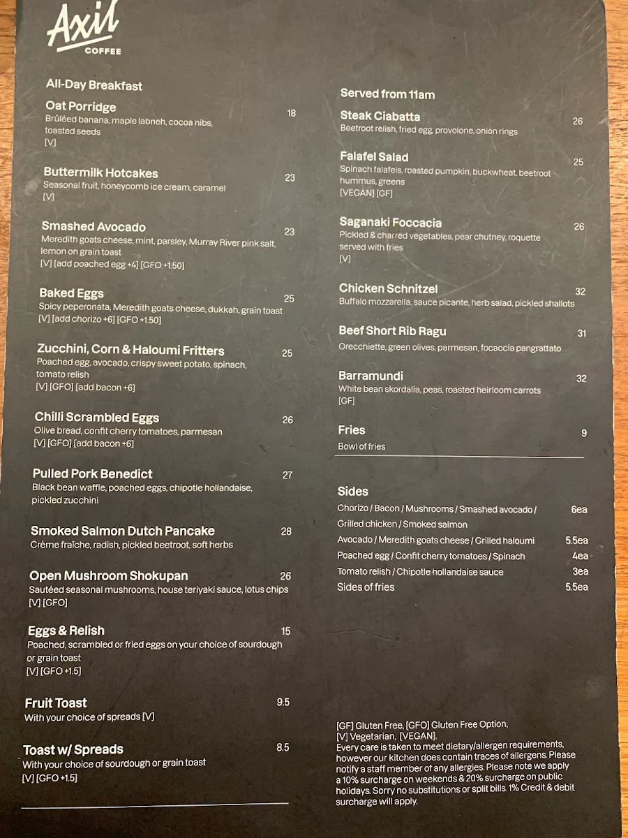 Menu, Axil Coffee Roasters Hawthorn