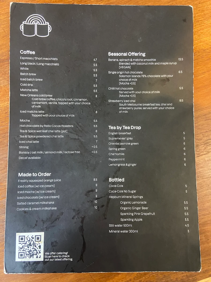 Menu, Axil Coffee Roasters Hawthorn