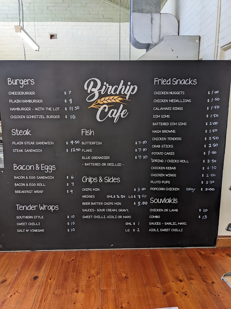 Menu, Birchip Cafe
