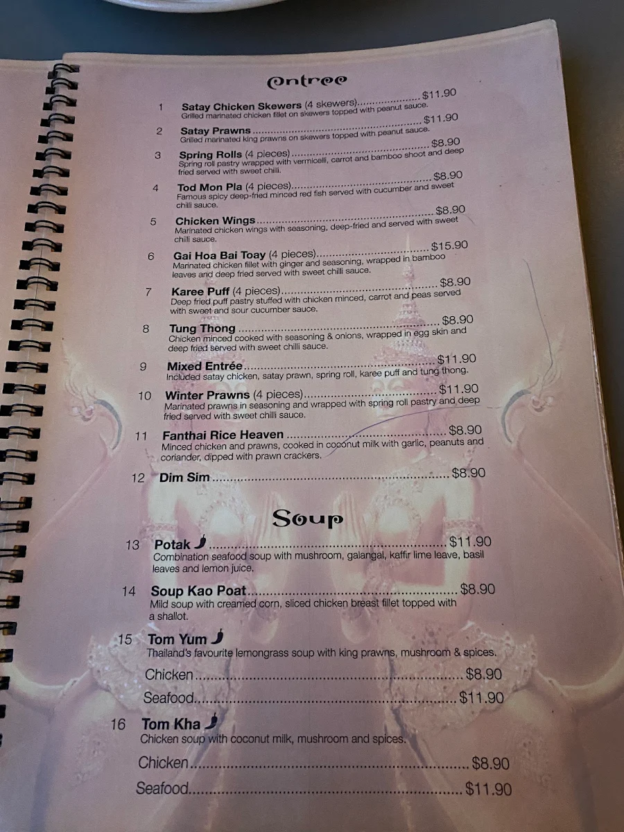 Menu, Fan Thai Restaurant