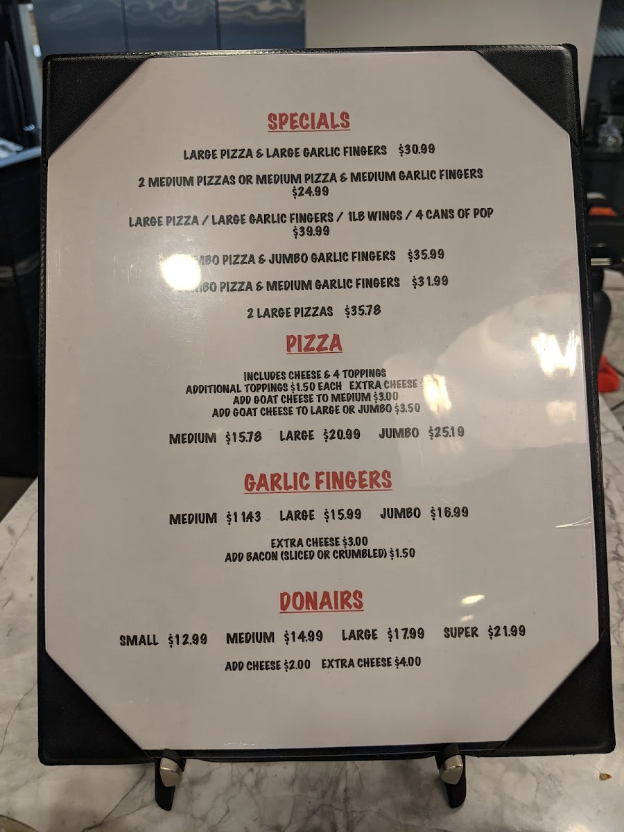 Menu, Donati's Pizza