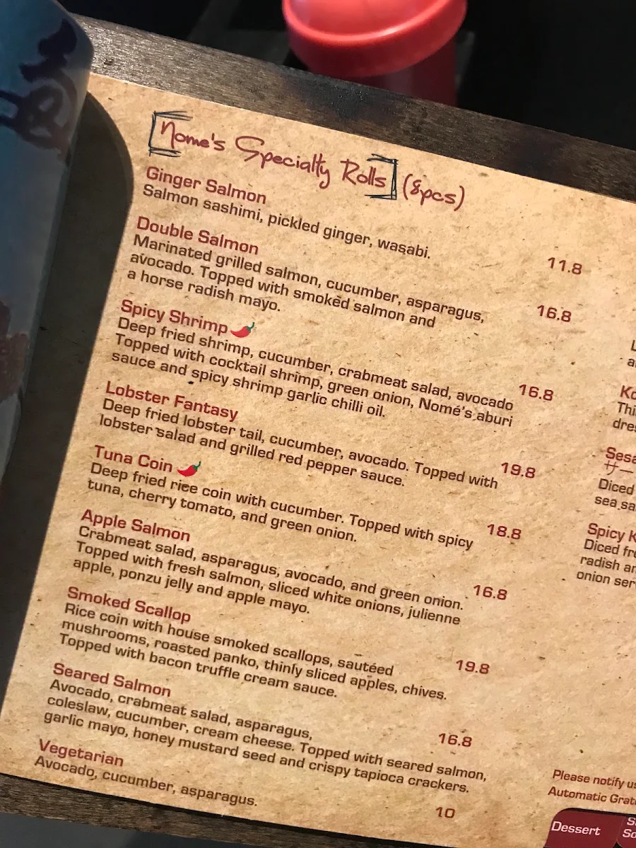 Menu, Nomé Izakaya (Don Mills)