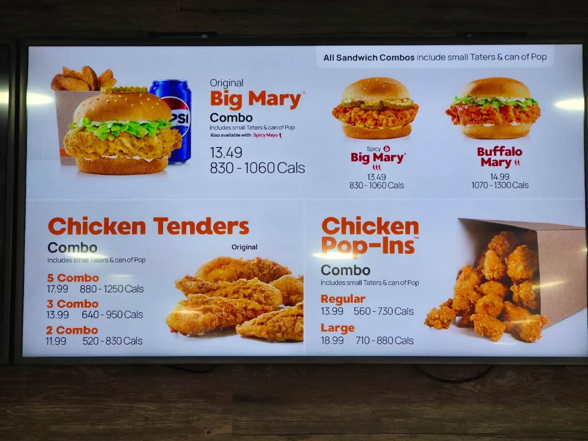 Menu, Mary Brown's Chicken